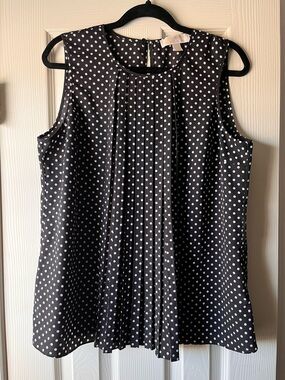 Michael Kors Black and White Polka Dot Pleated Sleeveless Camisole